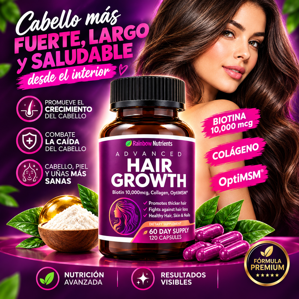 Hair Growth Premium – Biotina 10,000 mcg + Colágeno